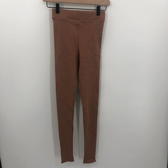 NAKED WARDROBE Snatched Rib Leggings In Coco Tan Brown Size Small NEW - Picture 2 of 12